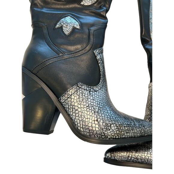 ANN CREEK 'Boma' Snake Accent Two-Tone Boots, Layered High Heels, Size 10 M - Picture 8 of 12